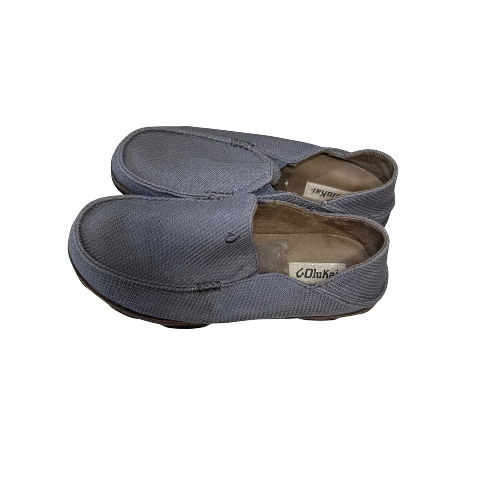 OluKai Moloa Kapa Mens 10 Gray Textile Slip On Loafer Shoes Drop-In Heel